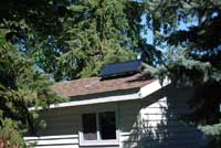 Solar panel on shed close up